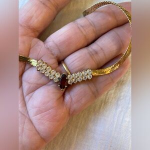 Garnet Simulated and Clear Rhinestones Choker Collar Vintage Necklace‎